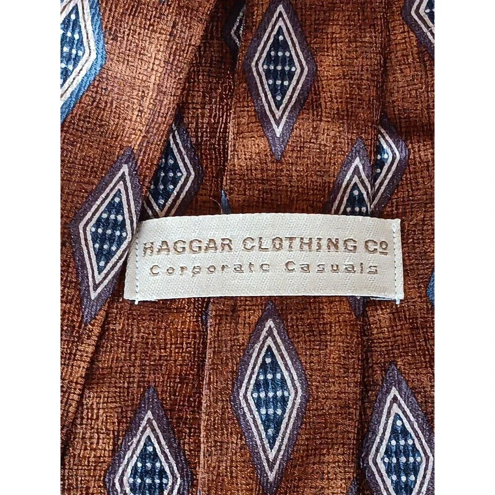 Tie 70s 80s 90s Y2K Mens Hagger Clothing Silk Brown Blue 4 Wide 57 Long